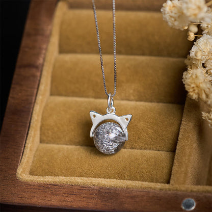 Buddhist Blessing 925 Sterling Silver Natural Silver Super Seven Crystal Cat Necklace Pendant