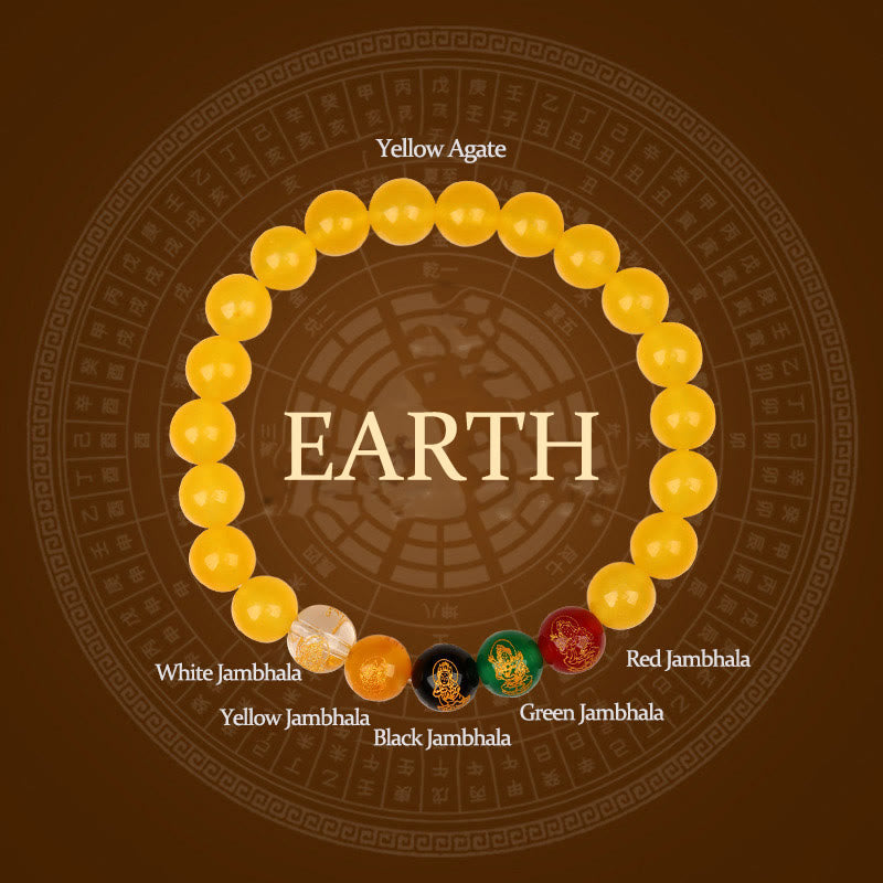 Buddhist Blessing Five Elements Various Agate Jambhala Luck Bracelet