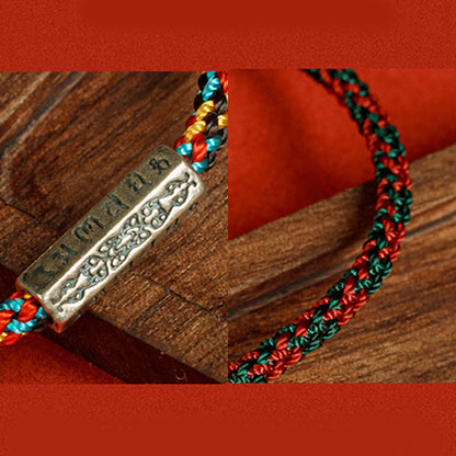 Buddhist Blessing Red String Black String Six True Words 925 Sterling Silver Luck Bracelet