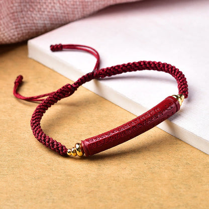 Buddhist Blessing Handmade Cinnabar Om Mani Padme Hum Heart Sutra Blessing Braided Bracelet