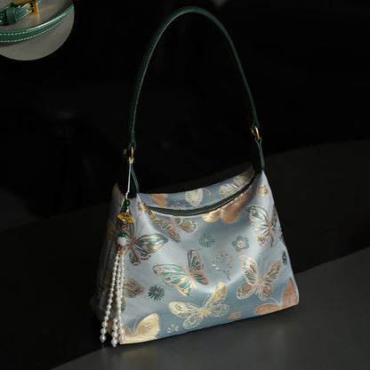 Buddhist Blessing Lotus Bamboo Crane Deer Butterfly Mountain Xiangyunsha Silk Song Brocade Crossbody Bag Shoulder Bag