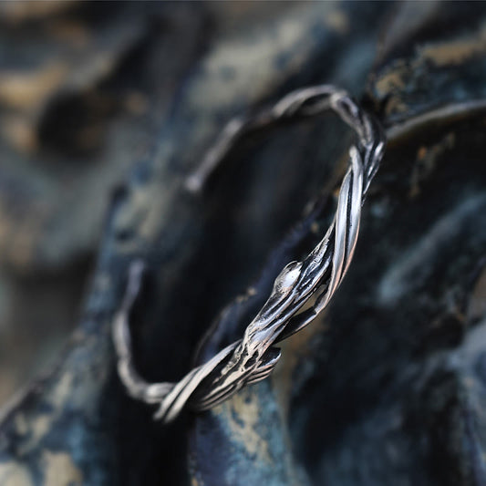 Buddhist Blessing 999 Sterling Silver Driftwood Cuff Bracelet Bangle