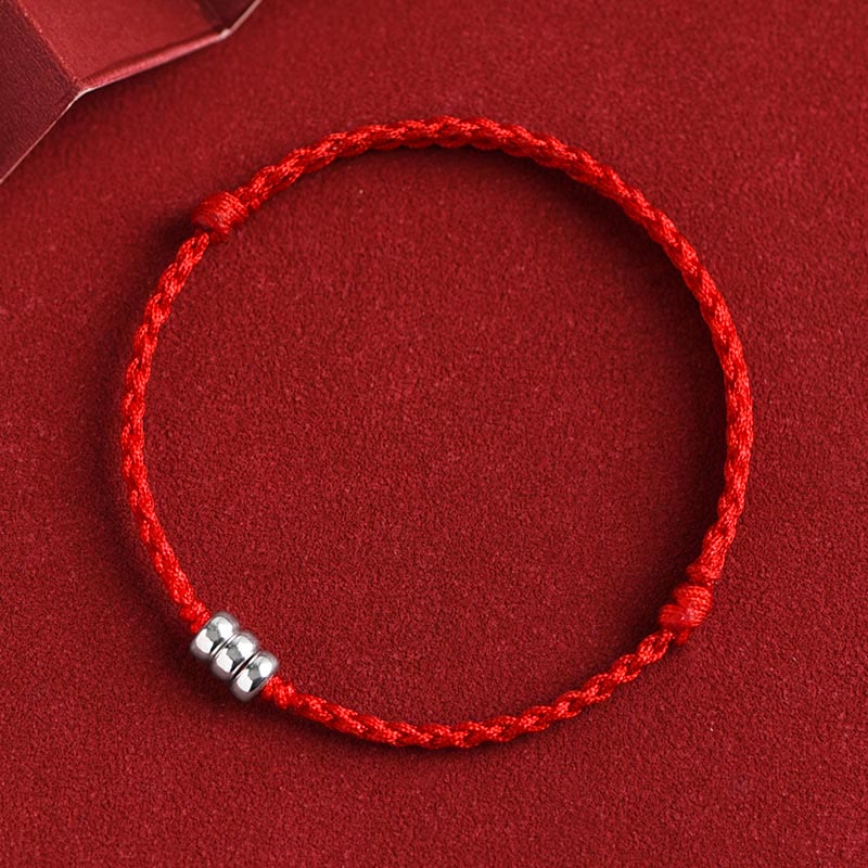 Buddhist Blessing 925 Sterling Silver Beads Protection Luck Braided Bracelet Anklet