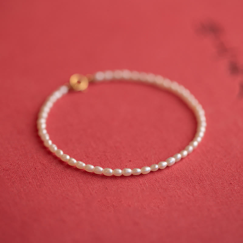 Buddhist Blessing 2mm Natural Pearl Ultra-thin Beads 14k Gold Plated Copper Wisdom Bracelet