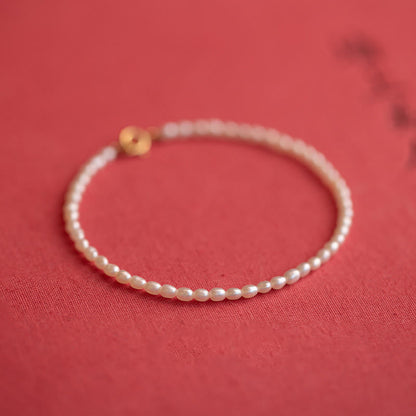 Buddhist Blessing 2mm Natural Pearl Ultra-thin Beads 14k Gold Plated Copper Wisdom Bracelet