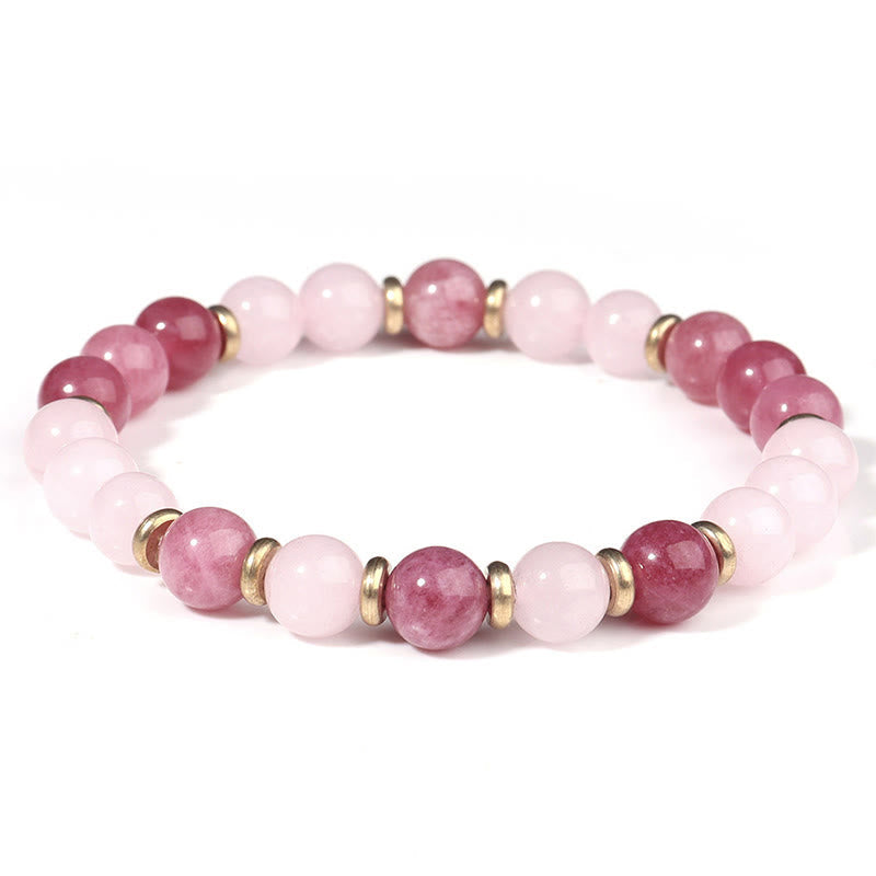Buddhist Blessing Strawberry Quartz Pink Crystal Beads Love Positive Bracelet