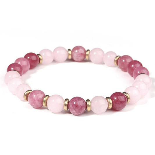Buddhist Blessing Strawberry Quartz Pink Crystal Beads Love Positive Bracelet