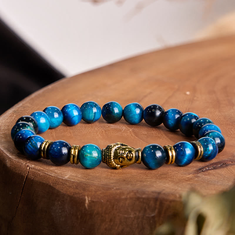Buddhist Blessing Blue Green Red Tiger Eye Buddhist Blessing Head Balance Bracelet