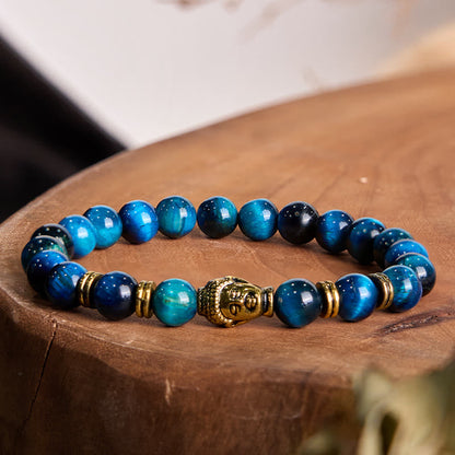 Buddhist Blessing Blue Green Red Tiger Eye Buddhist Blessing Head Balance Bracelet