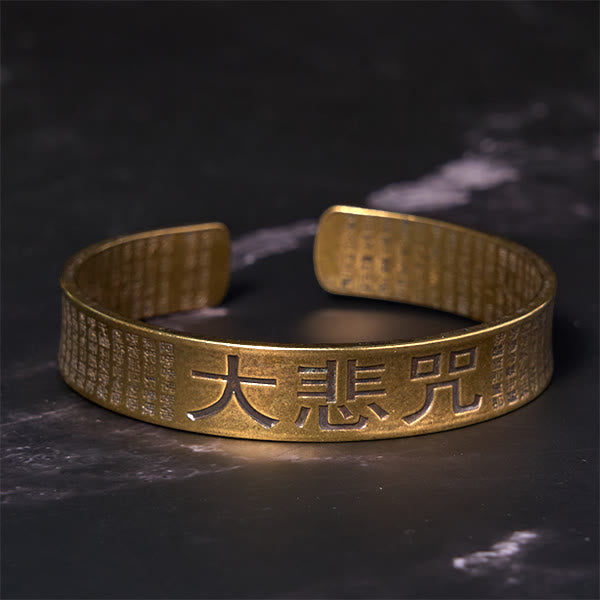 Buddhist Blessing Great Compassion Mantra Copper Brass Luck Power Bracelet Bangle