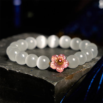 Buddhist Blessing Cat's Eye Chrysoberyl Flower Love Bracelet