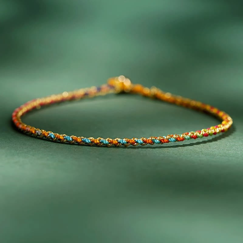 Buddhist Blessing Colorful Rope Luck Coin Bead Abundance Extra Thin Braided Bracelet