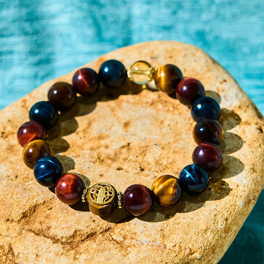 Buddhist Blessing Tiger Eye Stone Beads Protection Courage Bracelet