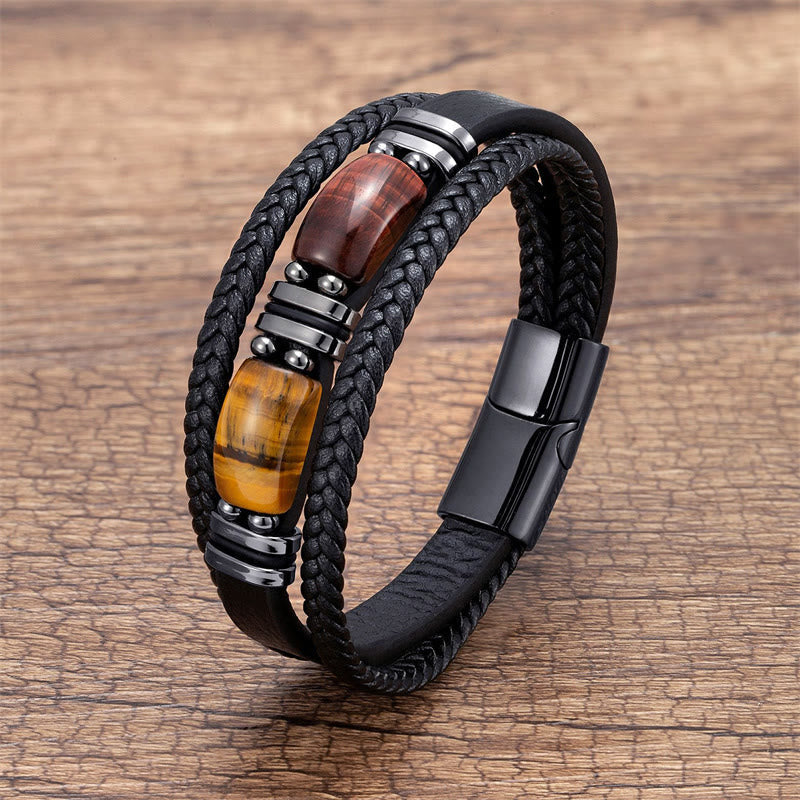 Buddhist Blessing Tiger Eye Stone Courage Willpower Multi-layer Leather Bracelet