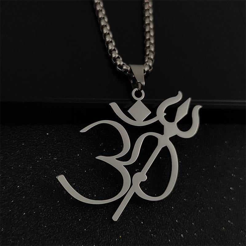 Buddhist Blessing Trident OM Symbol Stainless Steel Connection Necklace Pendant