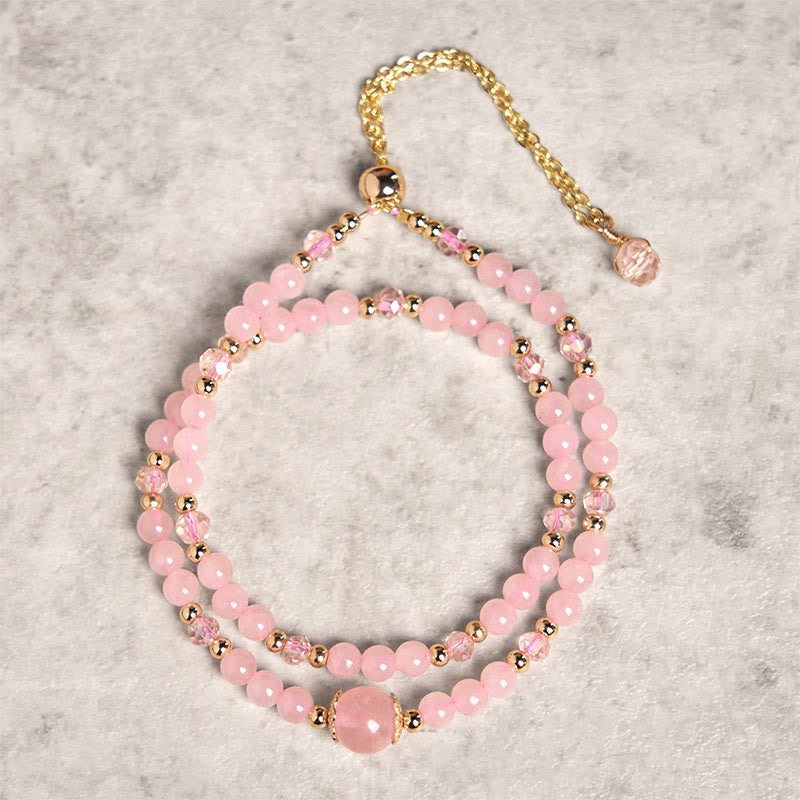 Buddhist Blessing Natural Citrine Pink Crystal Beads Pleasure Creativity Double Layer Bracelet