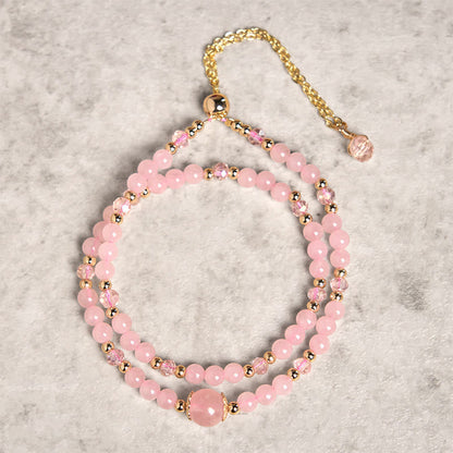 Buddhist Blessing Natural Citrine Pink Crystal Beads Pleasure Creativity Double Layer Bracelet