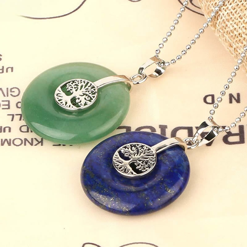 Buddhist Blessing Various Crystal Rose Quartz Green Aventurine Amethyst The Tree of Life Kindness Necklace Pendant