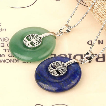 Buddhist Blessing Various Crystal Rose Quartz Green Aventurine Amethyst The Tree of Life Kindness Necklace Pendant