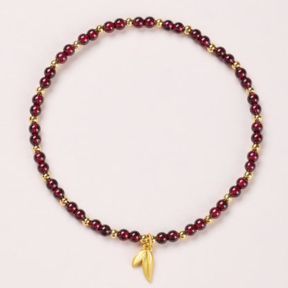 Buddhist Blessing Natural 4mm Garnet Copper Gold Plated Calm Anklet