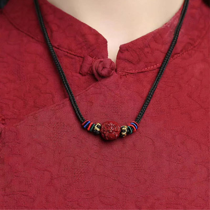 Buddhist Blessing Cinnabar Chinese Zodiac Black String Blessing Necklace Pendants