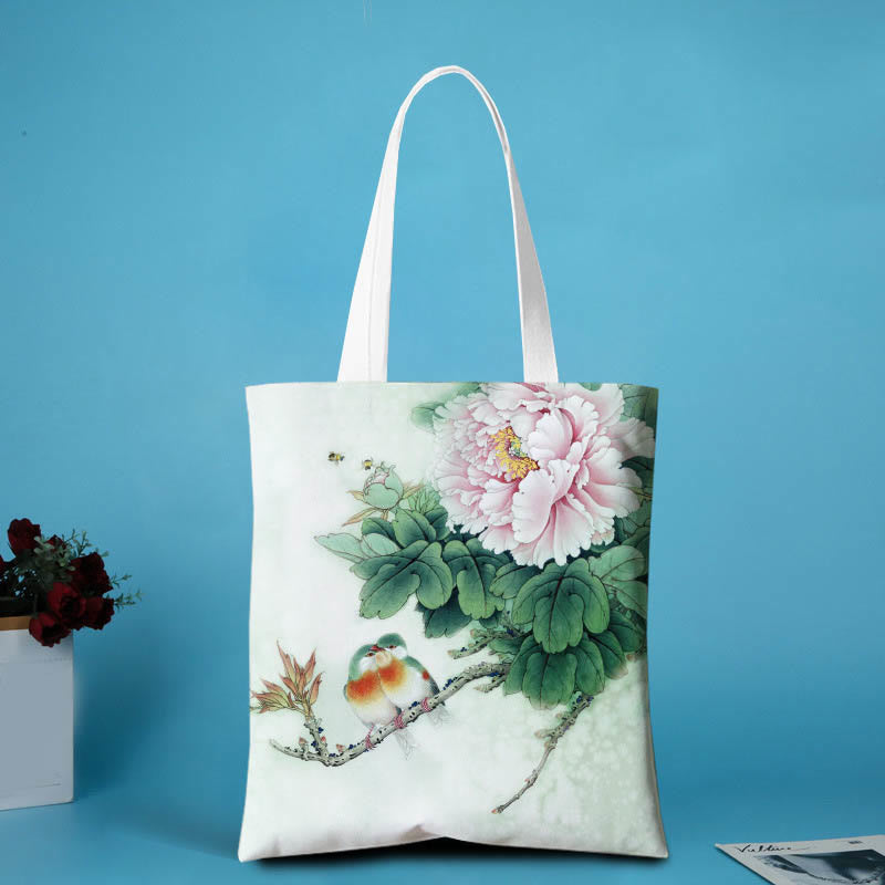 Buddhist Blessing Canvas Peony Shoulder Bag
