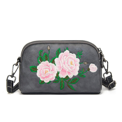 Buddhist Blessing Peony Pomegranate Flowers Su Embroidery Journey Shopping Purse Shoulder Bag Crossbody Bag