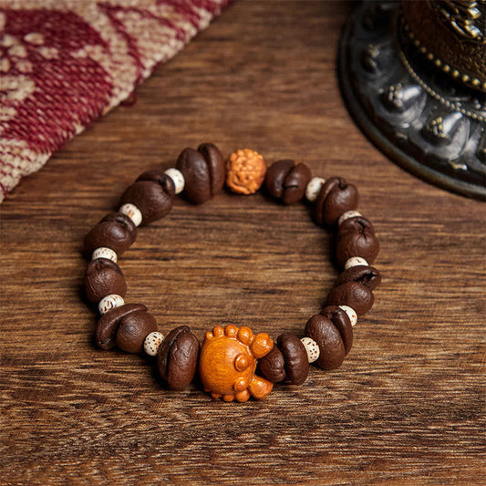Buddhist Blessing Handmade Crab Copper Coins Coffee Beans Wenge Wood Bracelet