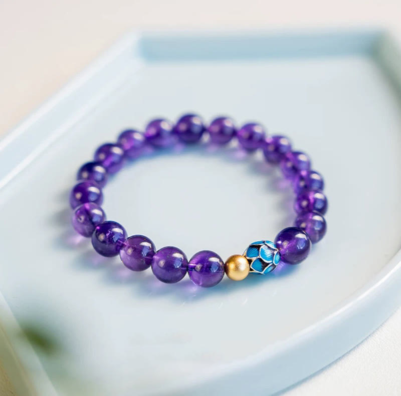 Buddhist Blessing Natural Amethyst Lotus Spiritual Awareness Bracelet