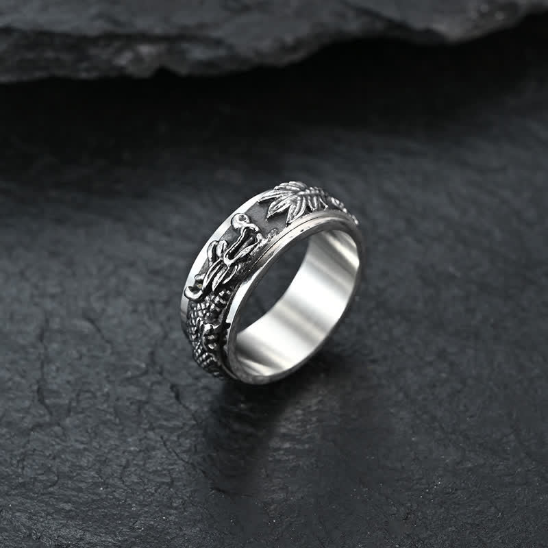 Buddhist Blessing Dragon Titanium Steel Stimulation Rotatable Ring
