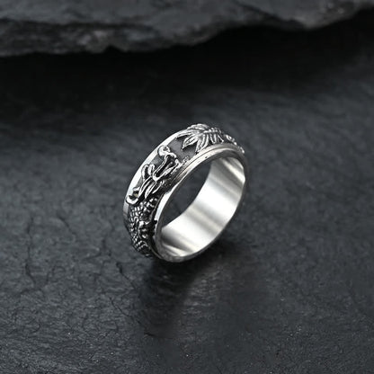 Buddhist Blessing Dragon Titanium Steel Stimulation Rotatable Ring