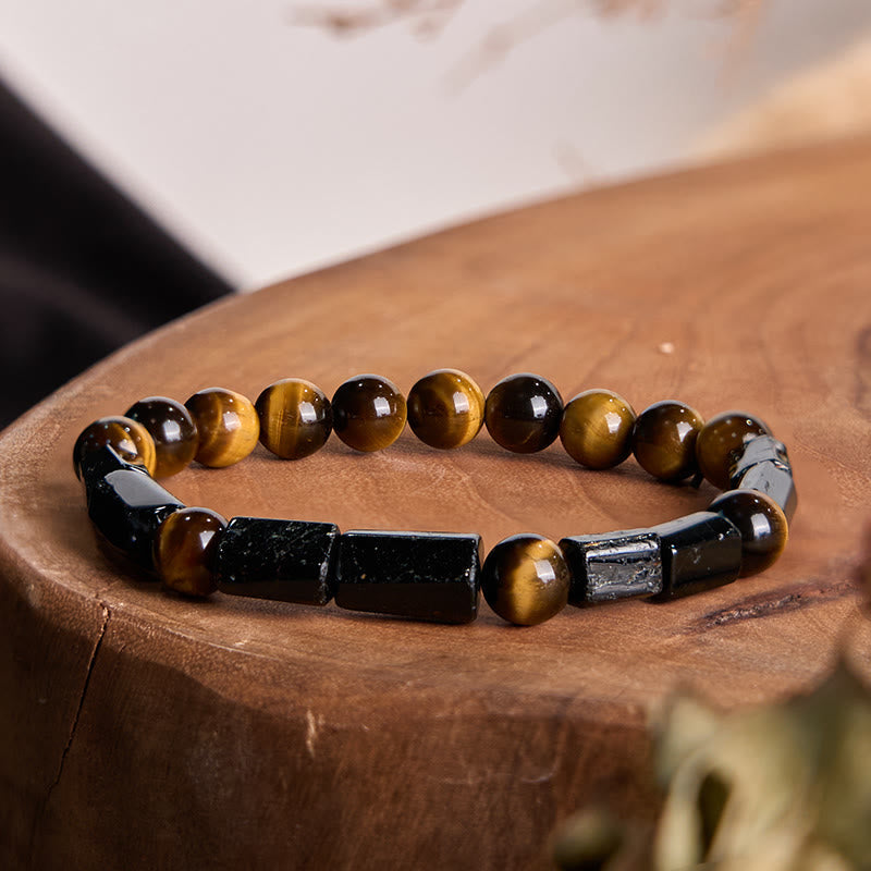 Buddhist Blessing Natural Black Tourmaline Tiger Eye Positive Bracelet