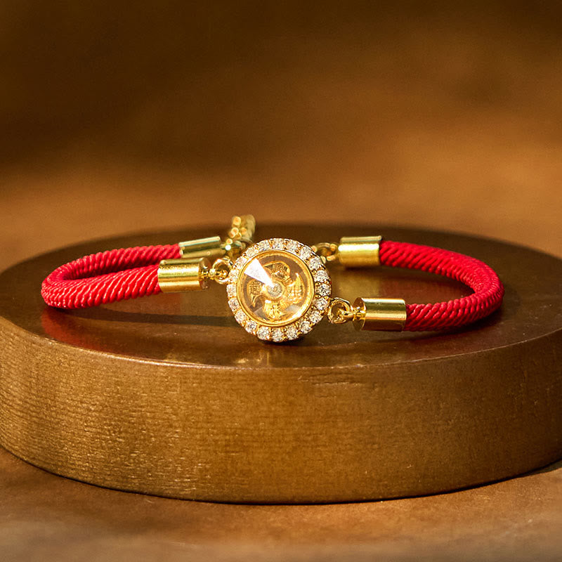 Buddhist Blessing Red String Copper Brass Rotatable Windmill Feng Sheng Shui Qi Protection Braided Bracelet