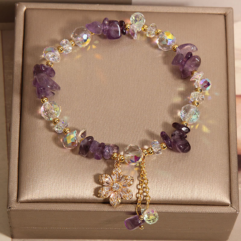 Buddhist Blessing Amethyst Citrine White Crystal Zircon Flower Spiritual Healing Bracelet