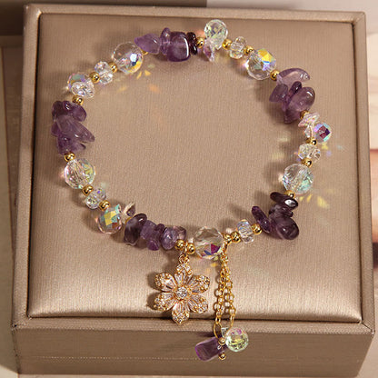 Buddhist Blessing Amethyst Citrine White Crystal Zircon Flower Spiritual Healing Bracelet