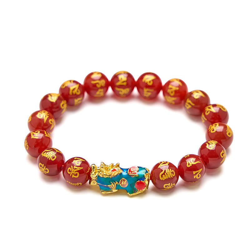 Buddhist Blessing Red Agate Color Change PiXiu Om Mani Padme Hum Calm Bracelet