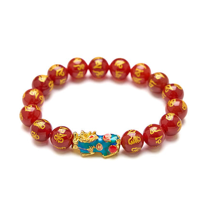 Buddhist Blessing Red Agate Color Change PiXiu Om Mani Padme Hum Calm Bracelet