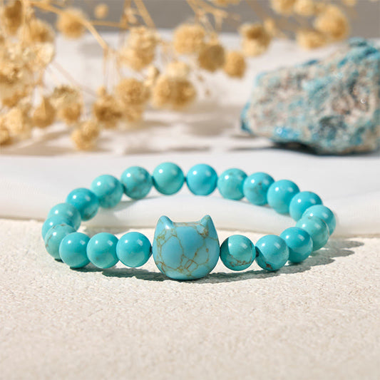Buddhist Blessing Natural Cat Turquoise Strength Beads Bracelet