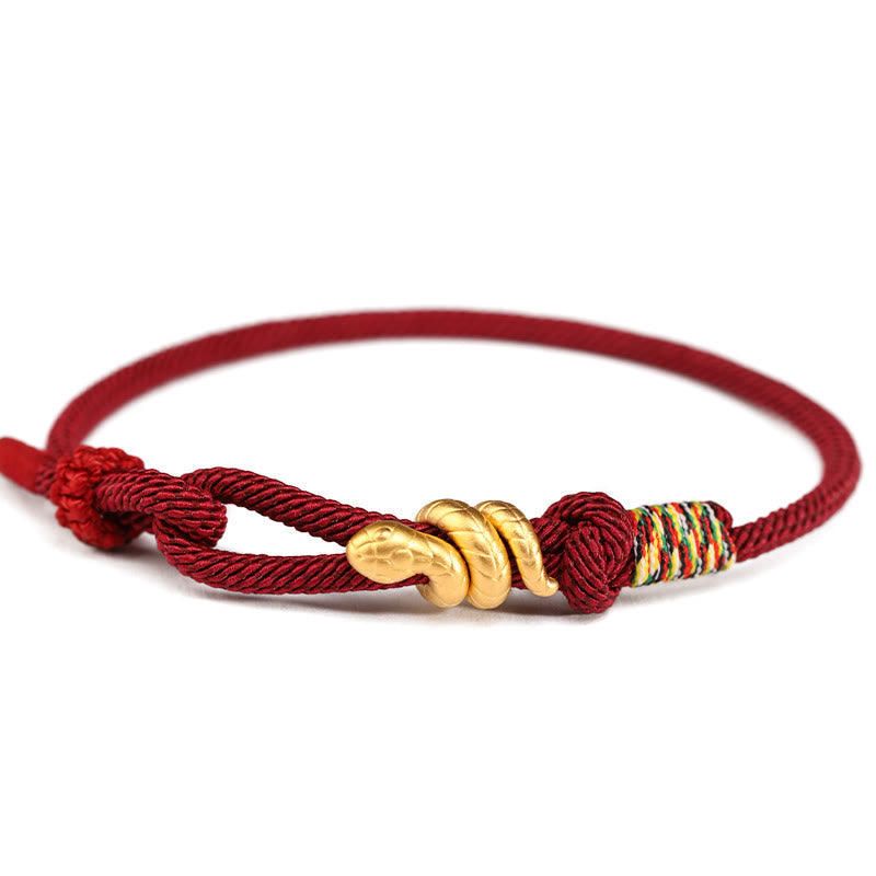 Buddhist Blessing 999 Gold Year of the Snake Design Handmade Luck Protection Rope Braided Bracelet