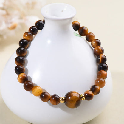 Buddhist Blessing Tiger Eye Black Obsidian Courage Beads Bracelet