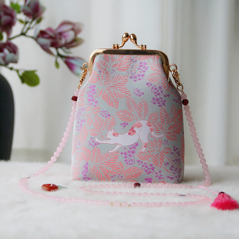 Buddhist Blessing Retro Chinese Embroidery Pearl Chain Crossbody Bag Shoudler Bag