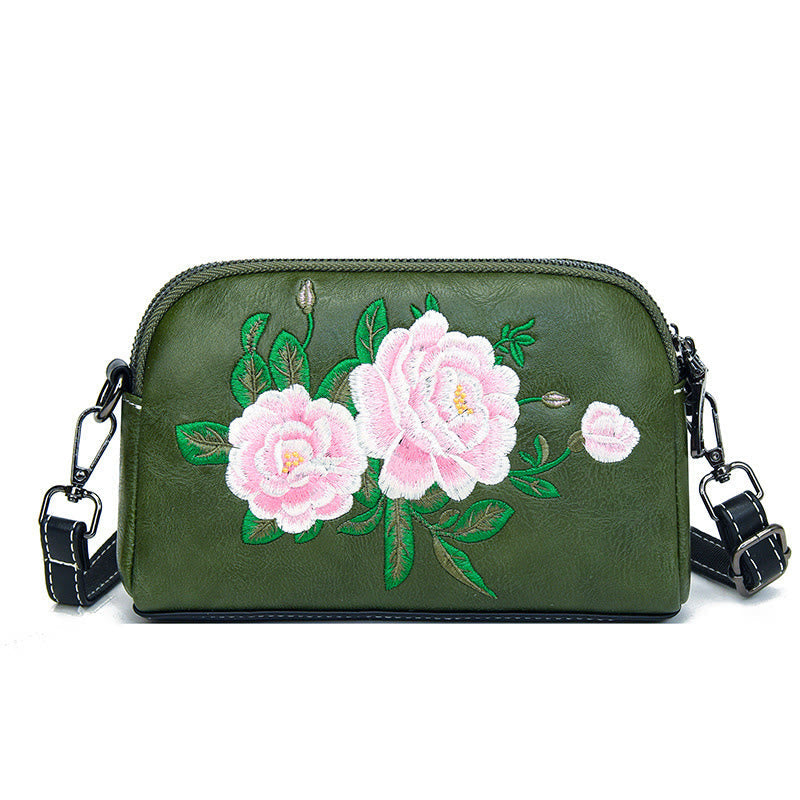 Buddhist Blessing Peony Pomegranate Flowers Su Embroidery Journey Shopping Purse Shoulder Bag Crossbody Bag