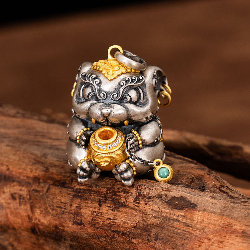 Buddhist Blessing 925 Sterling Silver Tibetan Treasure-spitting Rat Protection Necklace Pendant