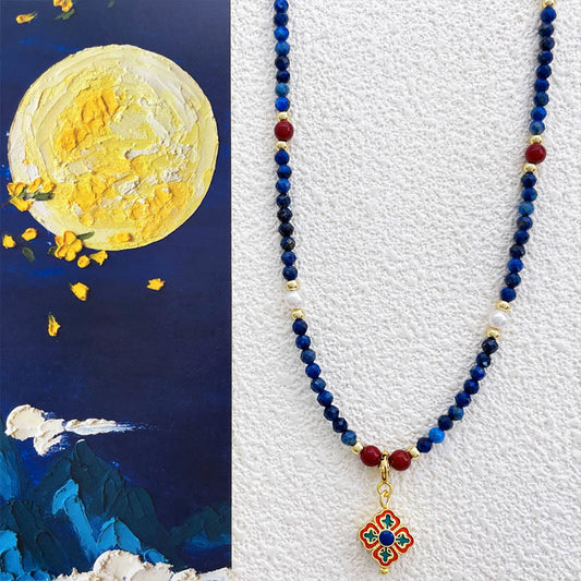 Buddhist Blessing Lazurite Pearl Positive Necklace Pendant
