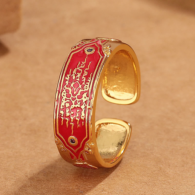 Buddhist Blessing Five Scriptures Copper Healing Ring