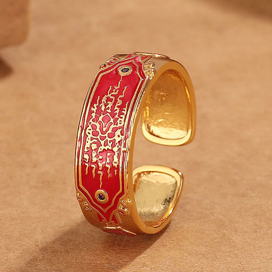 Buddhist Blessing Five Scriptures Copper Healing Ring