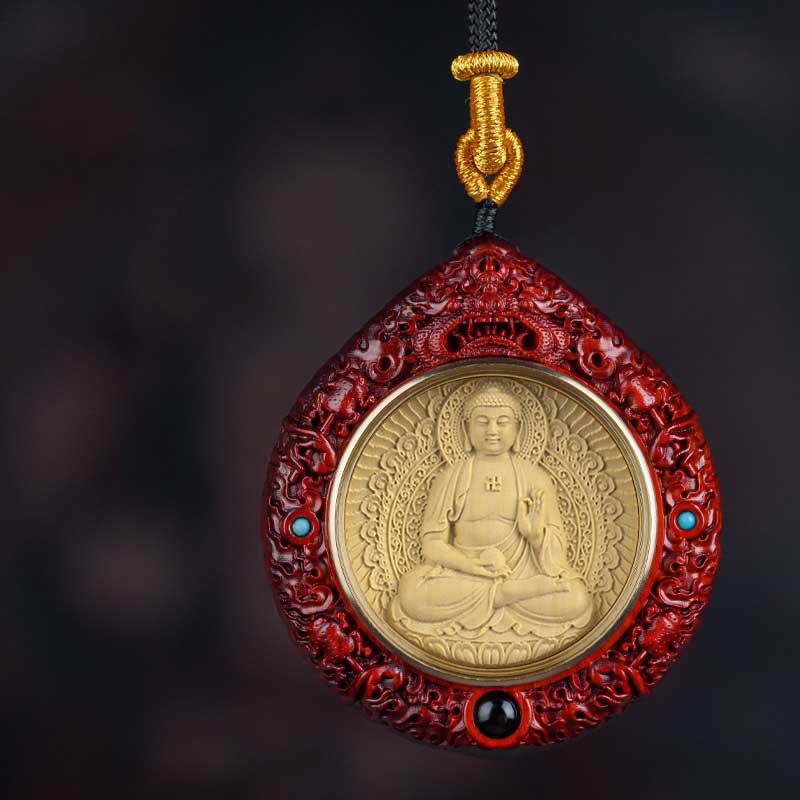 Buddhist Blessing Chinese Zodiac Natal Buddha Small Leaf Red Sandalwood Ebony Longevity Necklace Pendant