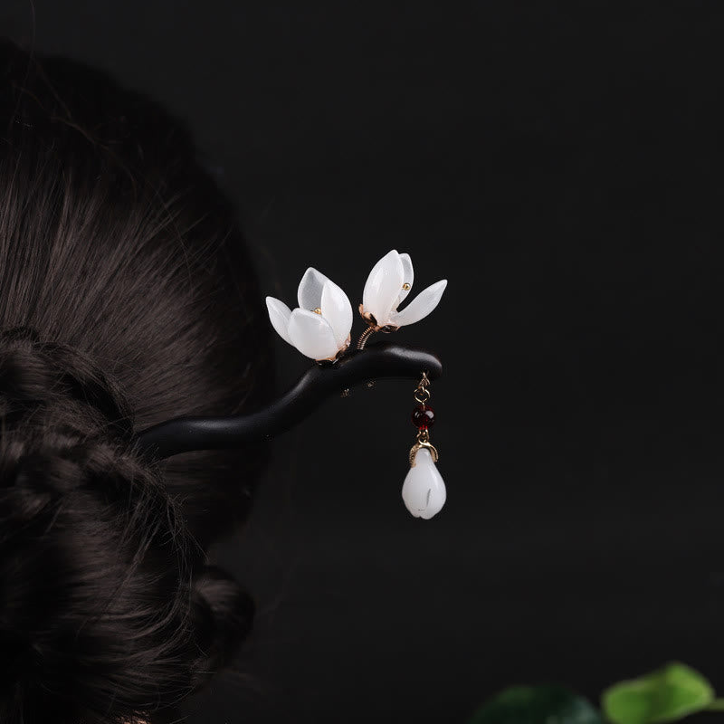 Buddhist Blessing Ebony Magnolia Flower Petals Blessing Hairpin