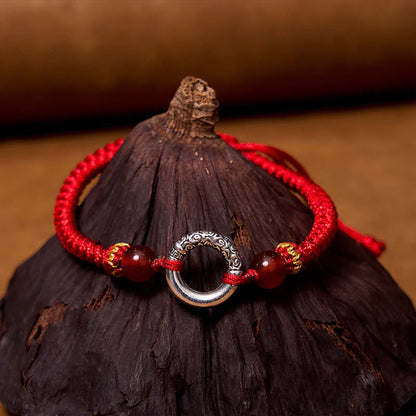 Buddhist Blessing 925 Sterling Silver Plated Copper Peace Buckle Protection Braided String Bracelet