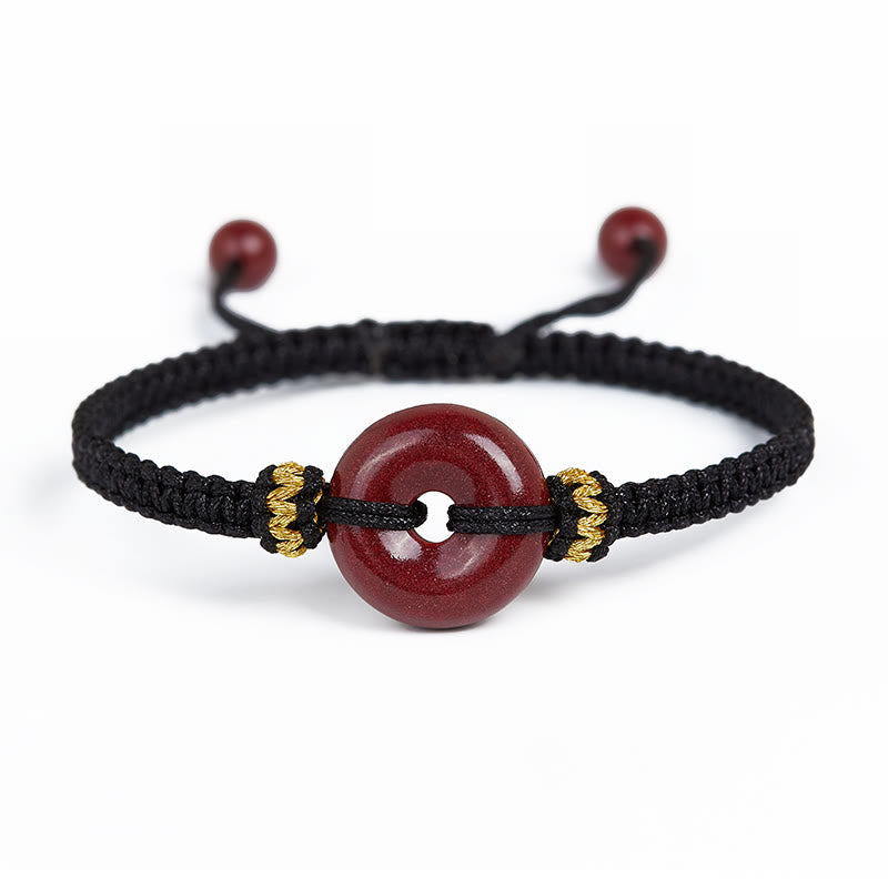 Buddhist Blessing Handmade Cinnabar Round Peace Buckle Concentration Braided Bracelet